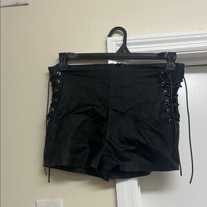 Elegant Black Lace-Up High Waist Women Shorts.  With spandex